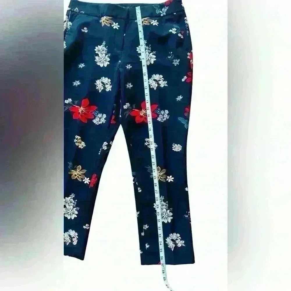 Cynthia Rowley Women Pants Straight Floral Flower Dress Career Black Size 12 - Picture 9 of 10